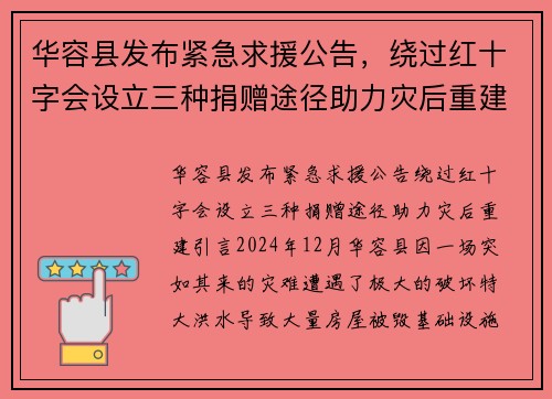 华容县发布紧急求援公告，绕过红十字会设立三种捐赠途径助力灾后重建