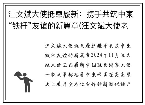 汪文斌大使抵柬履新：携手共筑中柬“铁杆”友谊的新篇章(汪文斌大使老婆)