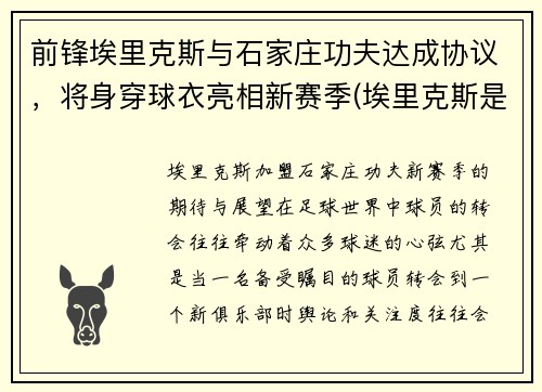前锋埃里克斯与石家庄功夫达成协议，将身穿球衣亮相新赛季(埃里克斯是什么意思)