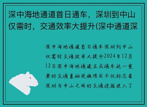 深中海地通道首日通车，深圳到中山仅需时，交通效率大提升(深中通道深圳至中山多久)